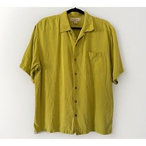 Tommy Bahama Silk Camp Shirt Men L Hawaiian Aloha Tiki Resort Minimal Lime Green